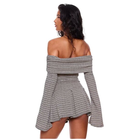 PrettyLittleThing Textured Bardot Flared Sleeve Shift Dress - Size UK 14 (US 10) - Picture 6 of 7